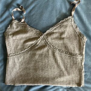 Wild Fable Gray Cropped Camisole Tank Top, lace trim